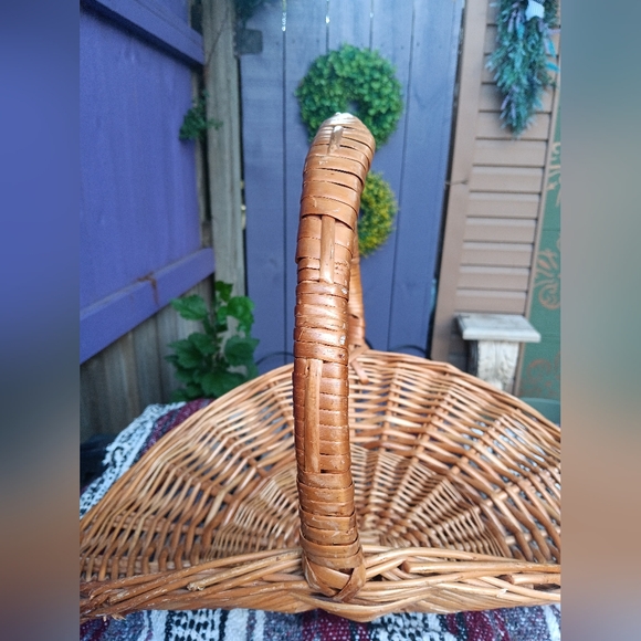 VTG Large Wicker Flower Foraging Wicker Flat Basket Top Handle Boho Cottagecore - Picture 3 of 7